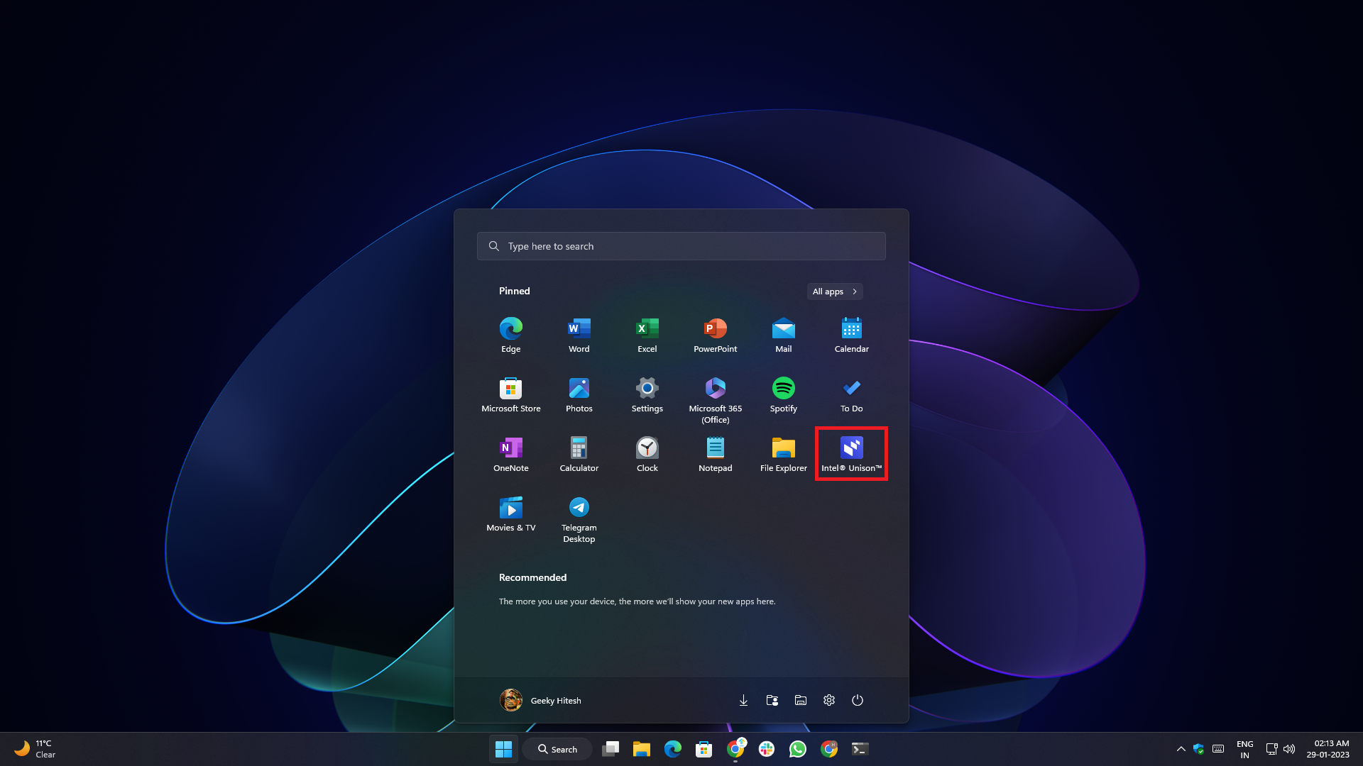 visión general de la aplicación intel unison, configuración y características - lanzamiento desde el menú de inicio