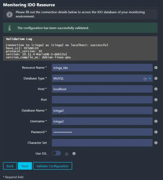 Icinga Datenbankanmeldeinformationen