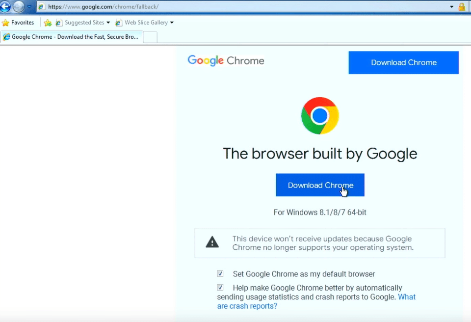 Windows 7用Chromeブラウザをダウンロード