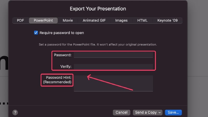 PowerPoint用のパスワードを入力