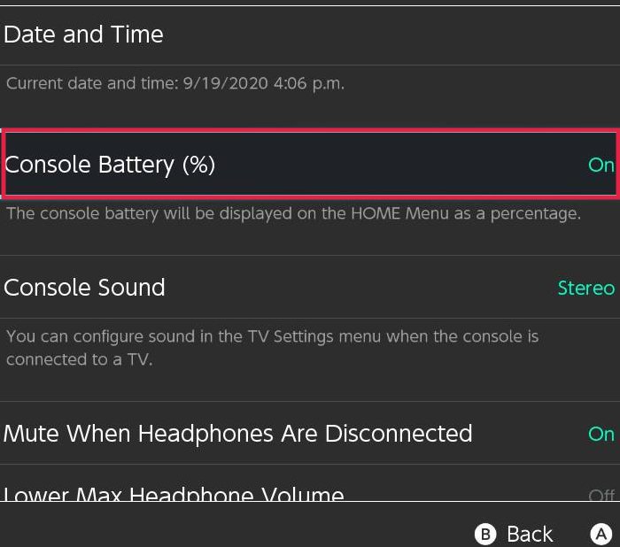 batteria della console (%)