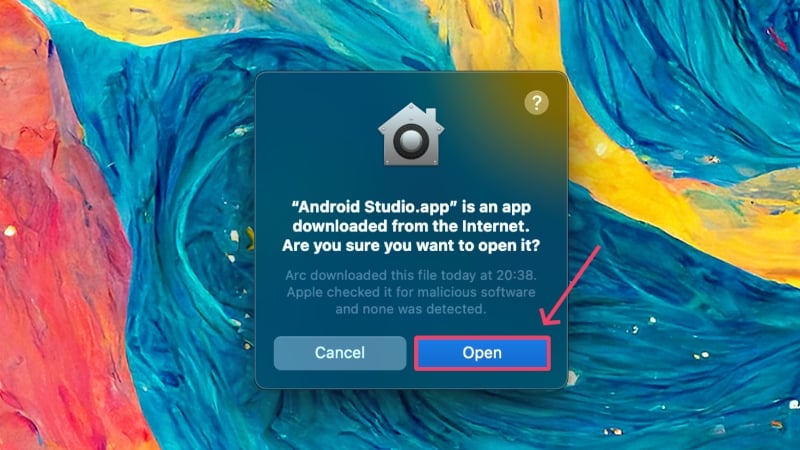 klicken sie auf öffnen, um android studio zu starten
