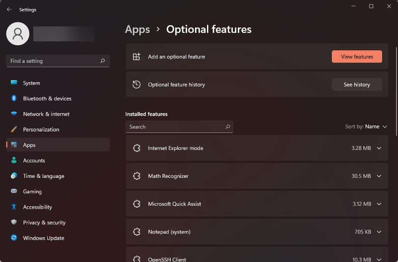 Supprimer les fonctionnalités optionnelles dans Windows 11