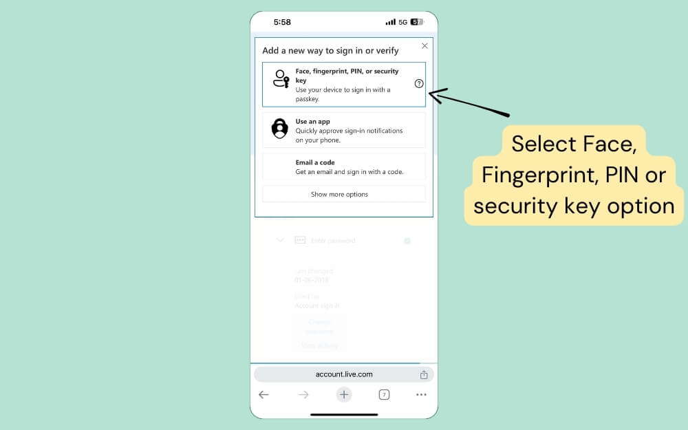 seleziona nuova opzione di accesso
