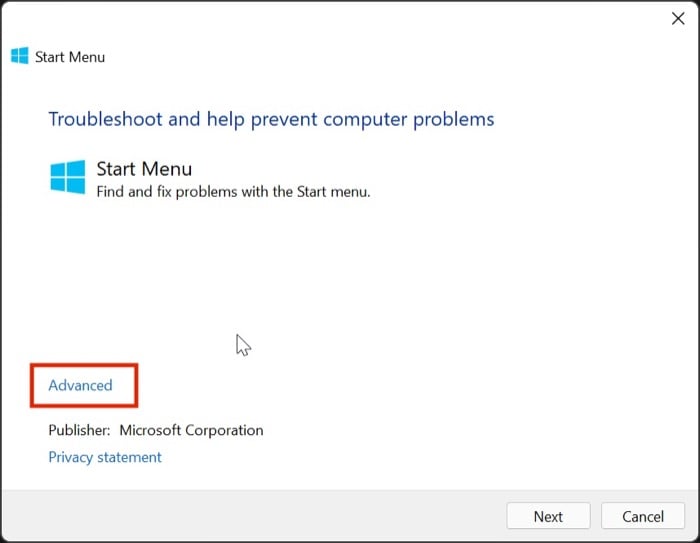 solucionar problemas del menú de inicio de windows 11