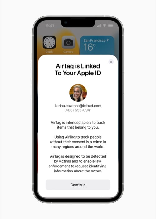 apple airtag privacy message