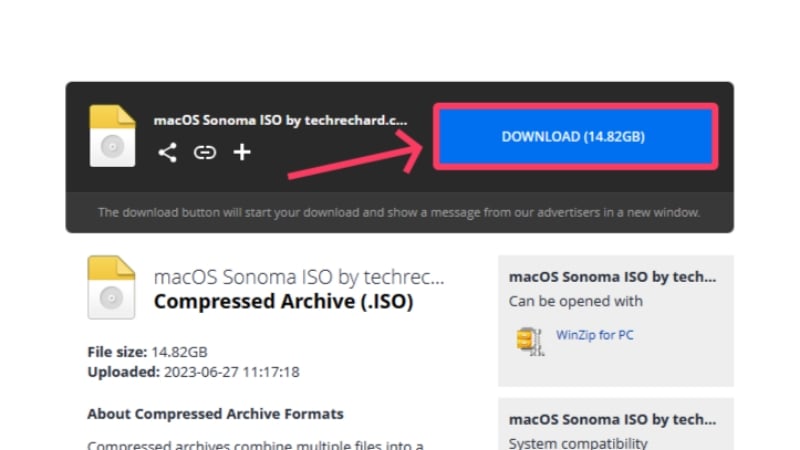 télécharger le fichier iso de macos sonoma