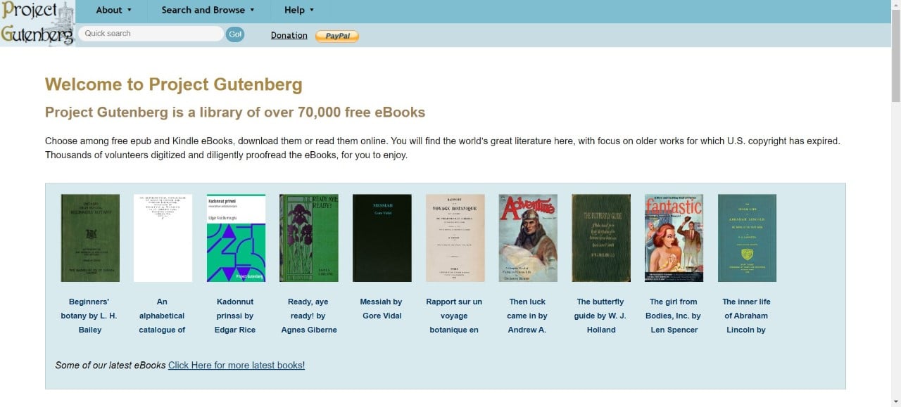 site web project gutenberg ebook
