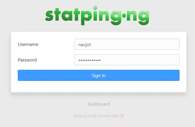Экран входа Statping