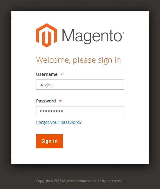Magento Admin-Dashboard-Anmeldeseite