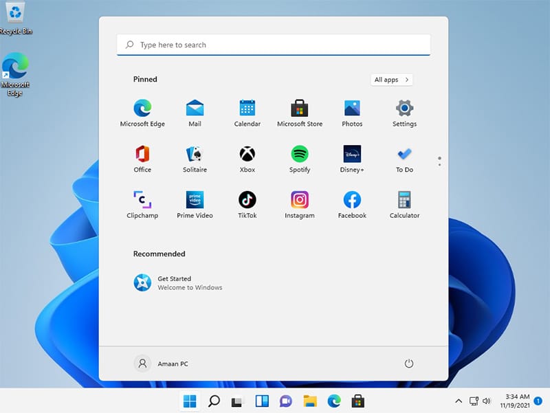 Menu Iniciar do Windows 11