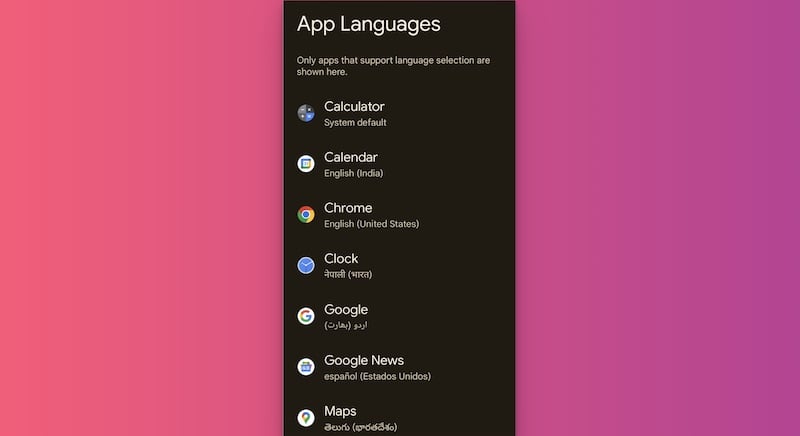 langues des applications android 13