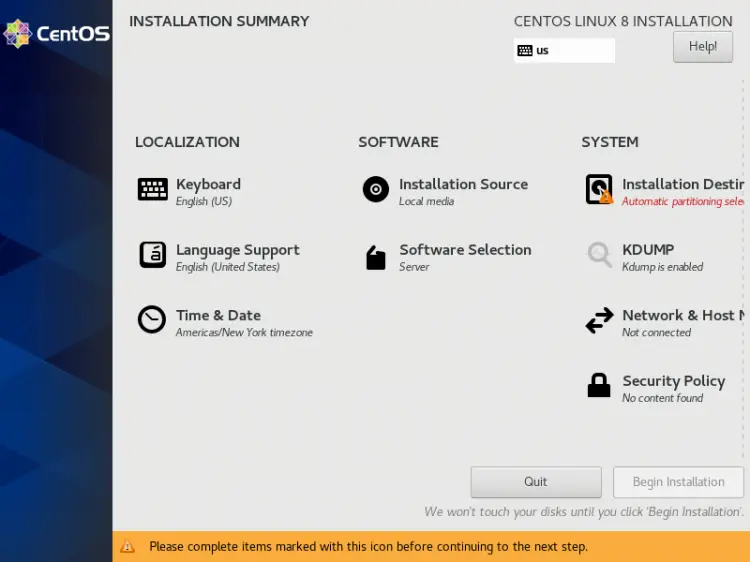 Visão geral do Instalador do CentOS