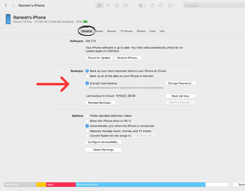 Sicherungsabschnitt im Finder-Tool