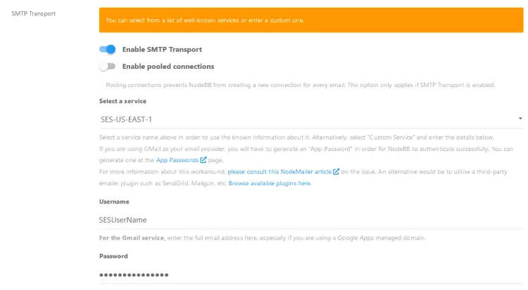 NodeBB 포럼 SMTP 설정