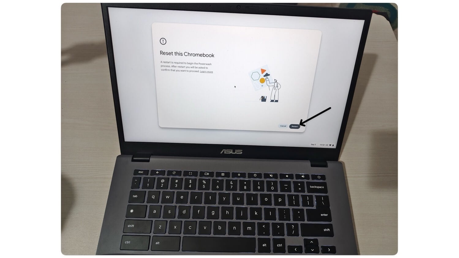 chromebook zum zurücksetzen neu starten
