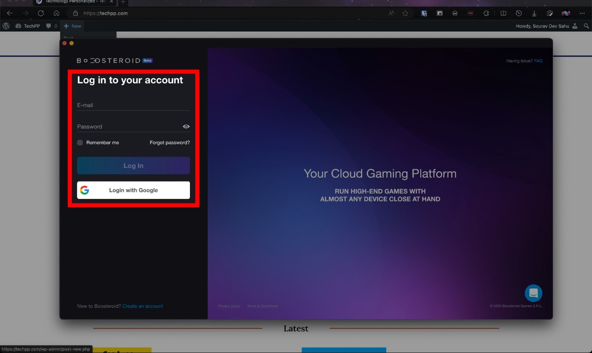se connecter à l'application boosteroid