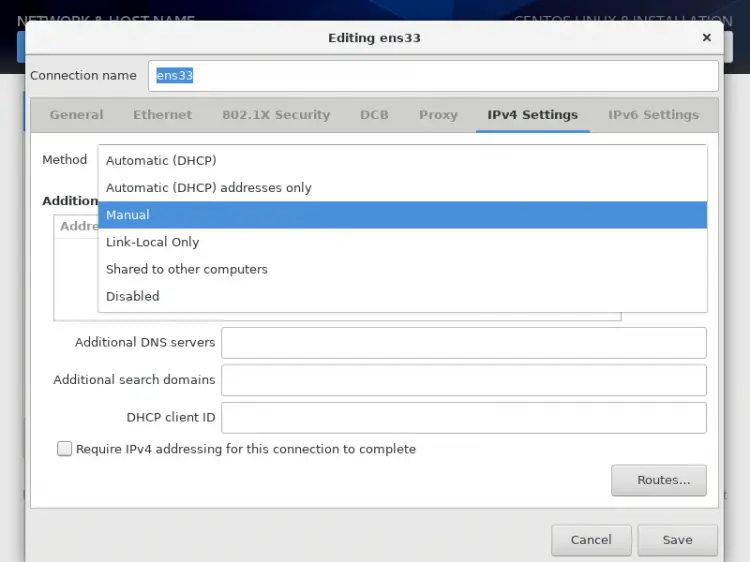 Definir modo IPv4 como manual