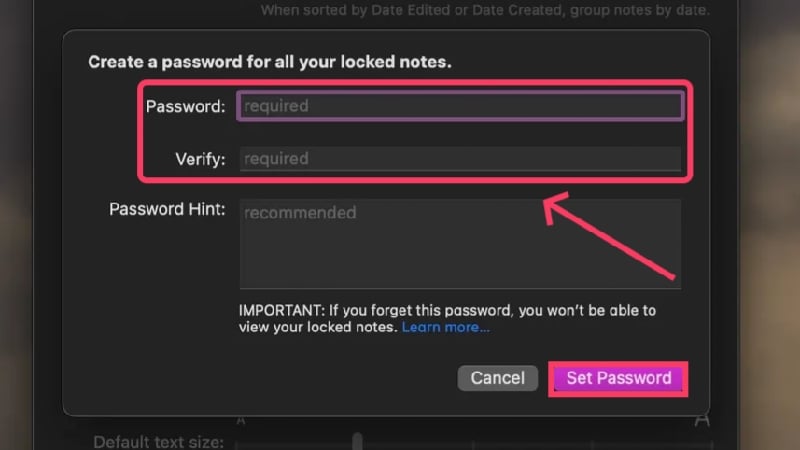 ノートの新しいパスワードを設定