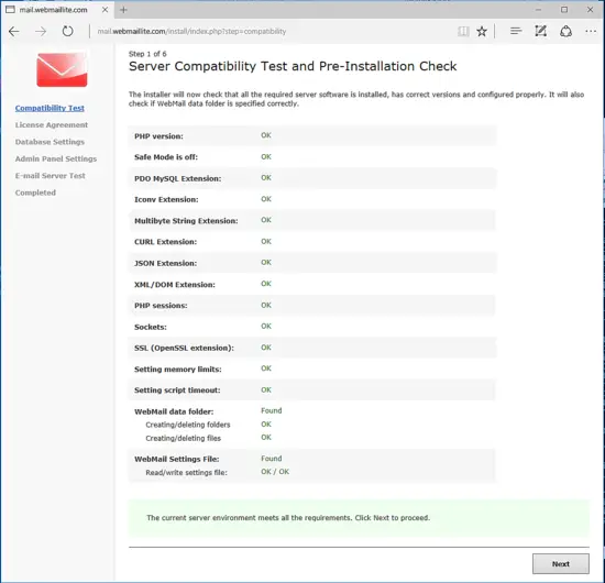 Test de compatibilité du serveur