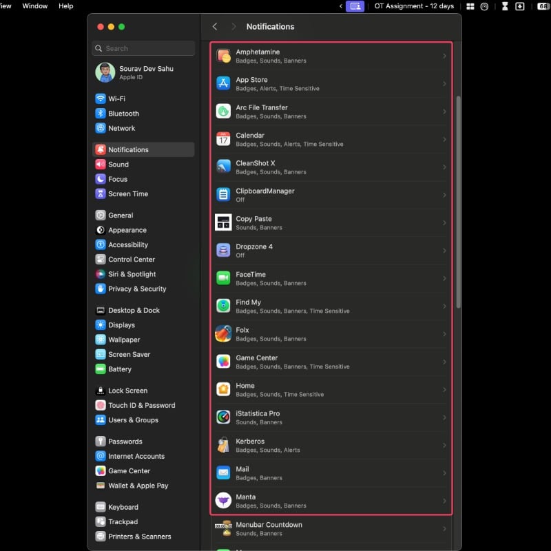 selecionar aplicativos para desativar notificações