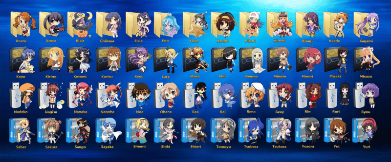 Ensemble d'icônes anime pour windows 11