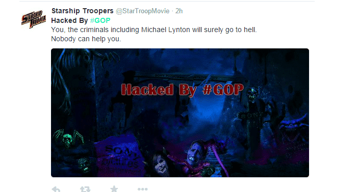 Sony Pictures Hackeado, Cada Computadora en la Oficina mostrando una imagen extraña con un mensaje que dice Hackeado Por #GOP