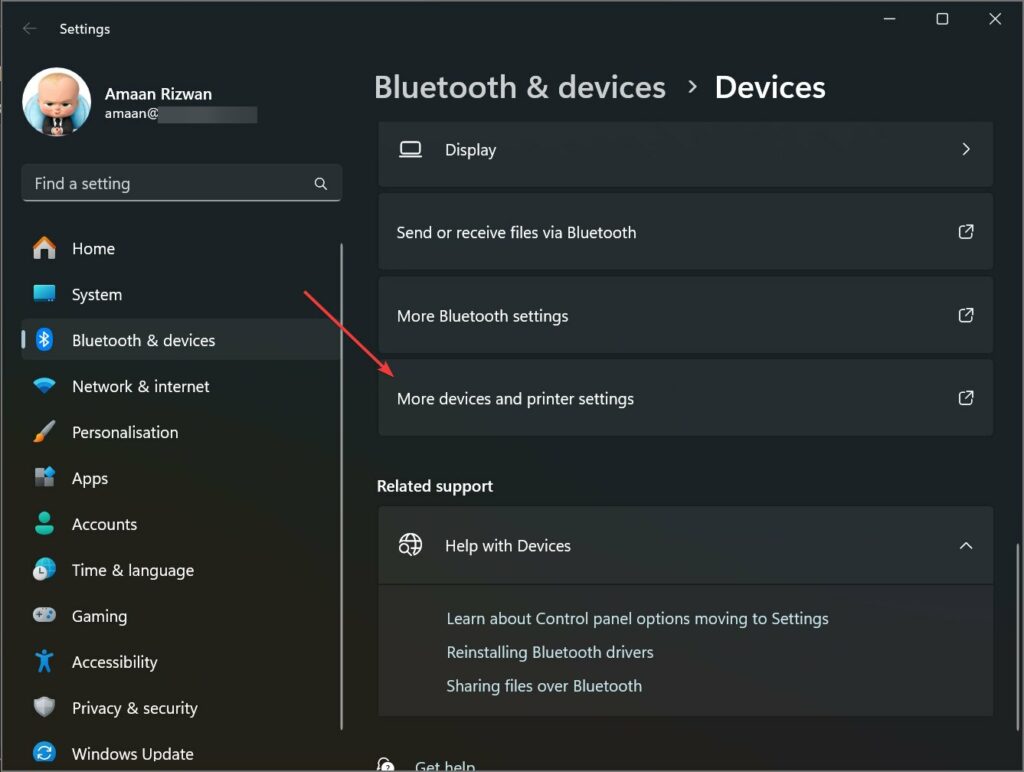 Настройки Bluetooth и устройств
