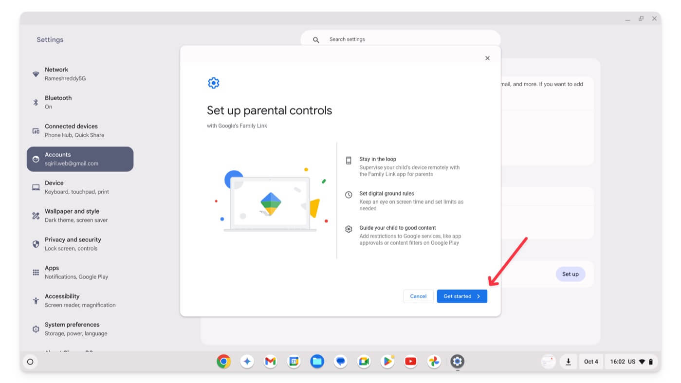 começar com controles parentais no chromebook