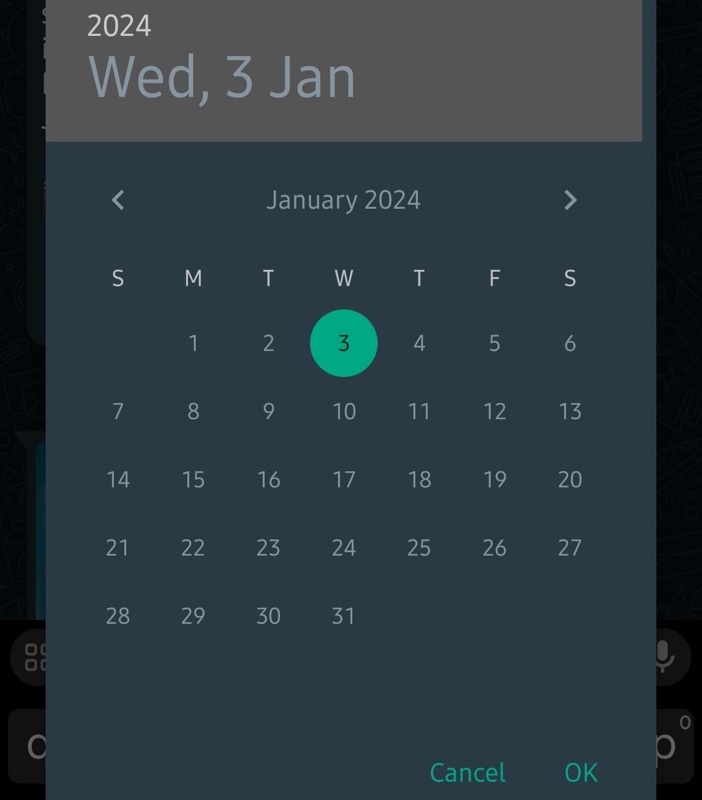 specifying the date to find a message in whatsapp on android.