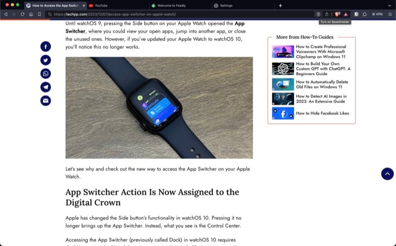 speedreader aktivieren-option im brave-browser.