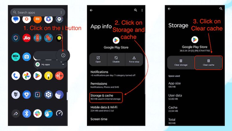 limpar cache da google play store