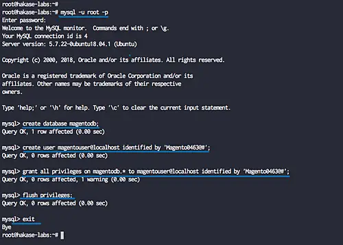 Crea database MySQL e utente per Magento