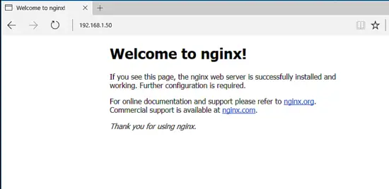 Página de bienvenida de Nginx