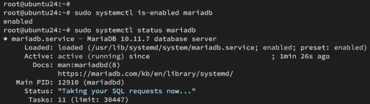 проверить mariadb