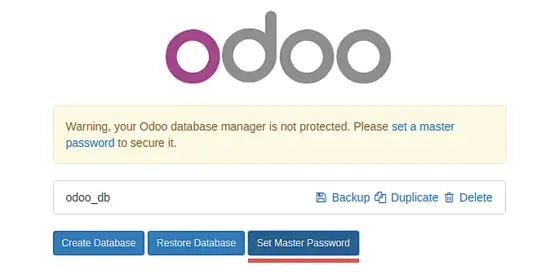 Odooでマスターパスワードを設定します。
