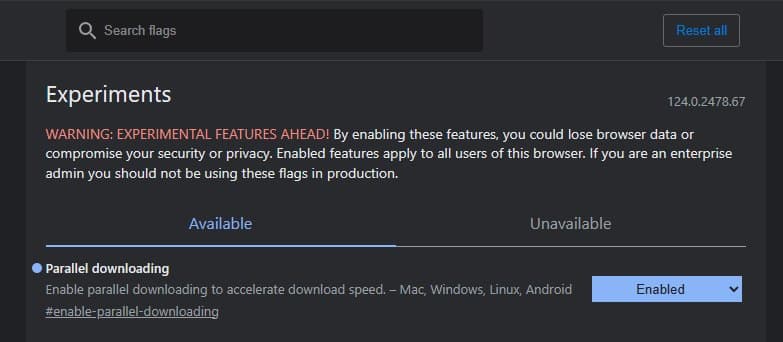 Bandera de descargas paralelas de Edge