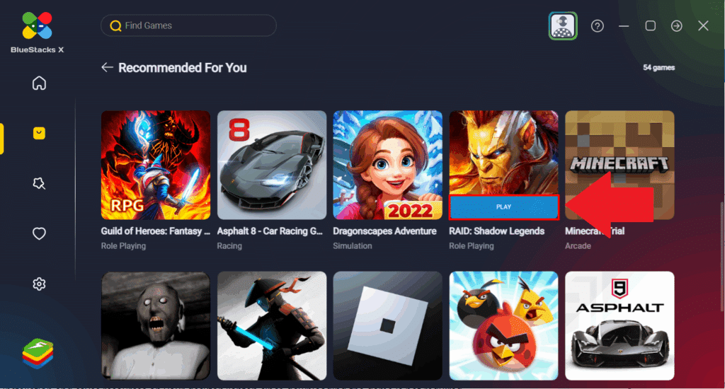 Pagina consigliata di Bluestacks