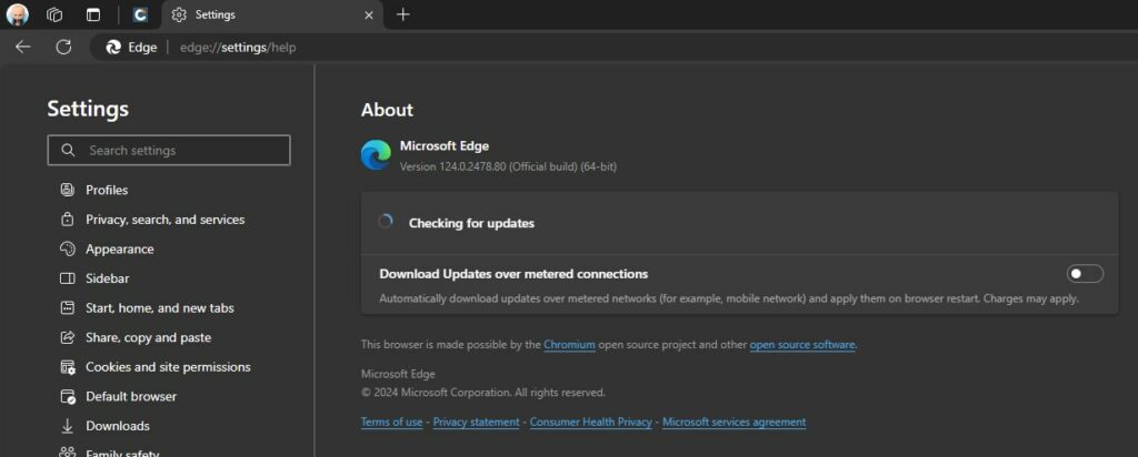 Aggiorna il browser Edge su PC Windows