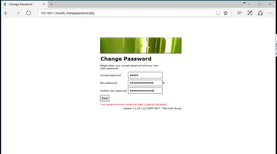 Cambia password admin cacti