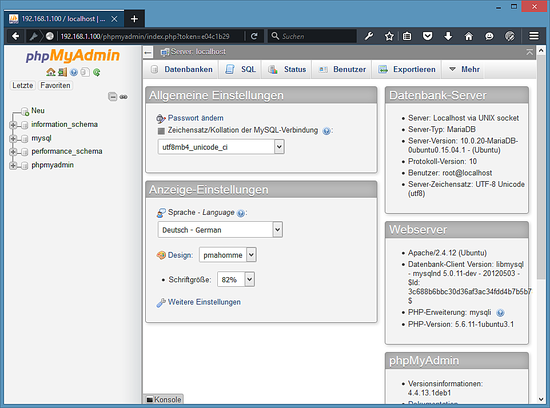 PHPMyAdmin-Installation - Indexseite.