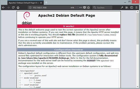 Page par défaut d'Apache sur Debian 9