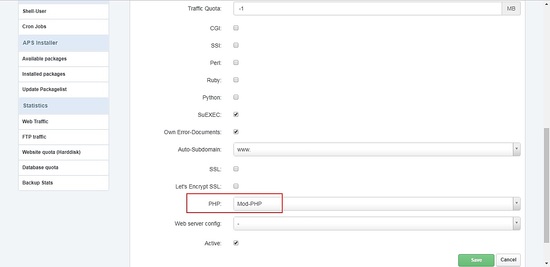 Activer PHP dans le site web