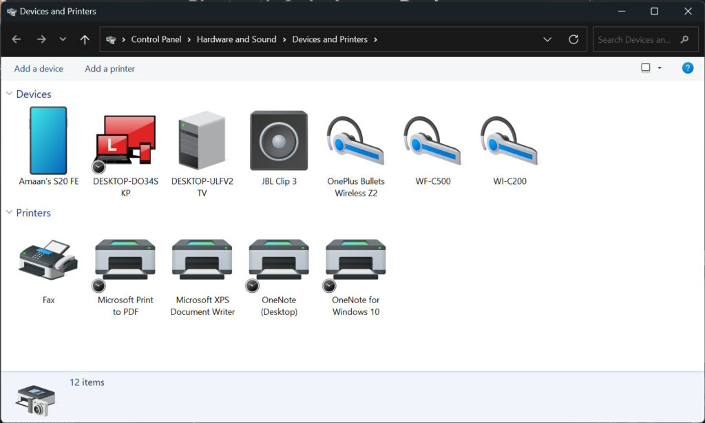 Настройки Устройств и принтеров