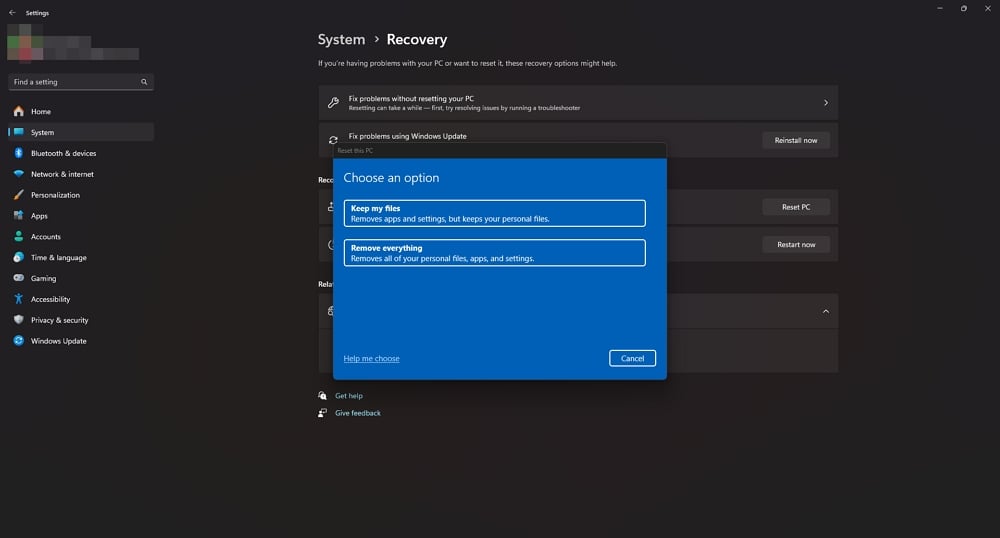redefinir pc no windows 11