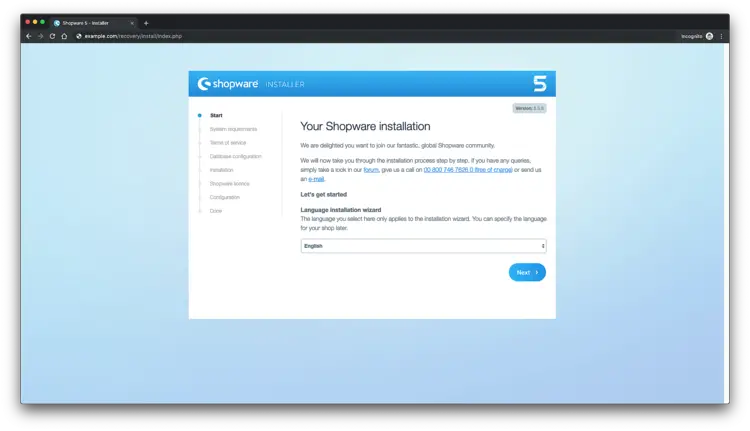 Assistant d'installation Shopware