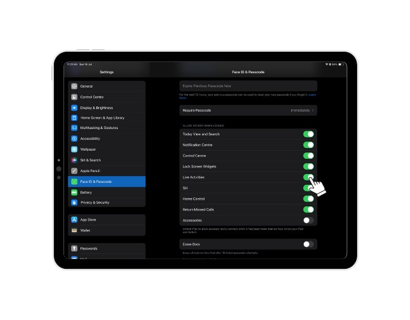 iPad設定でライブアクティビティをオンにする