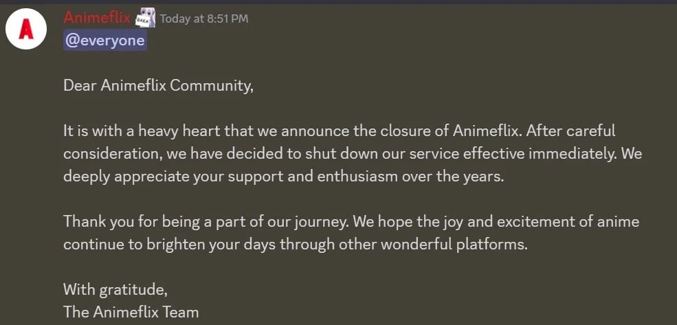 Animeflix hat geschlossen