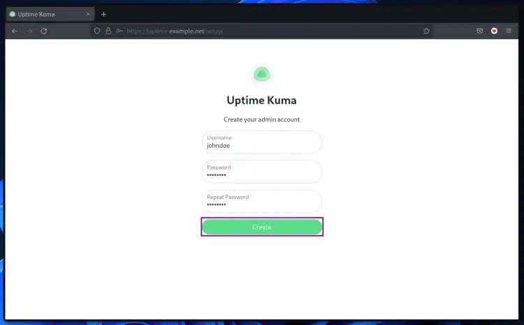Admin-Benutzer für uptime-kuma erstellen