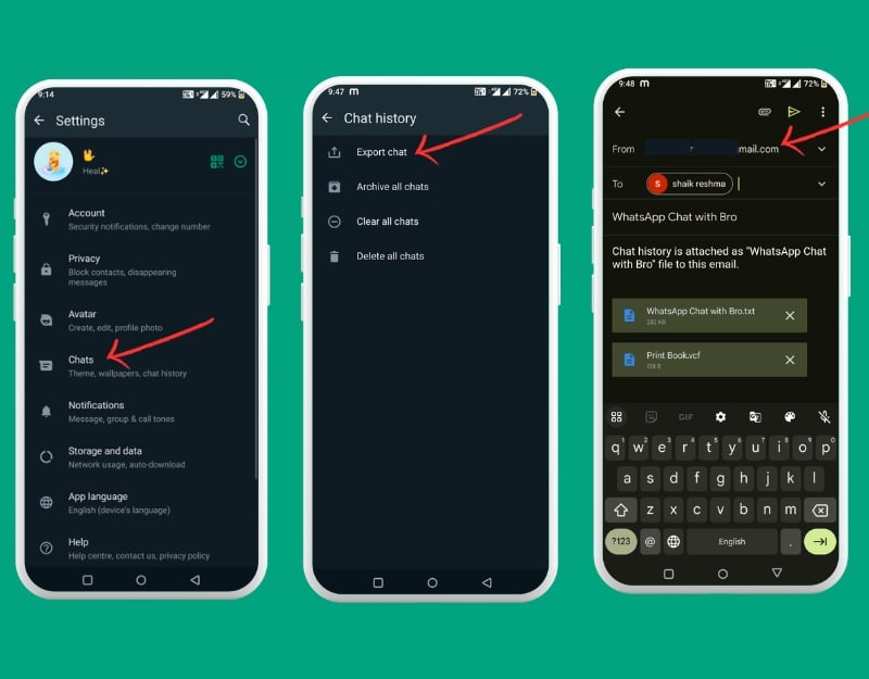 exportar conversa do whatsapp usando email